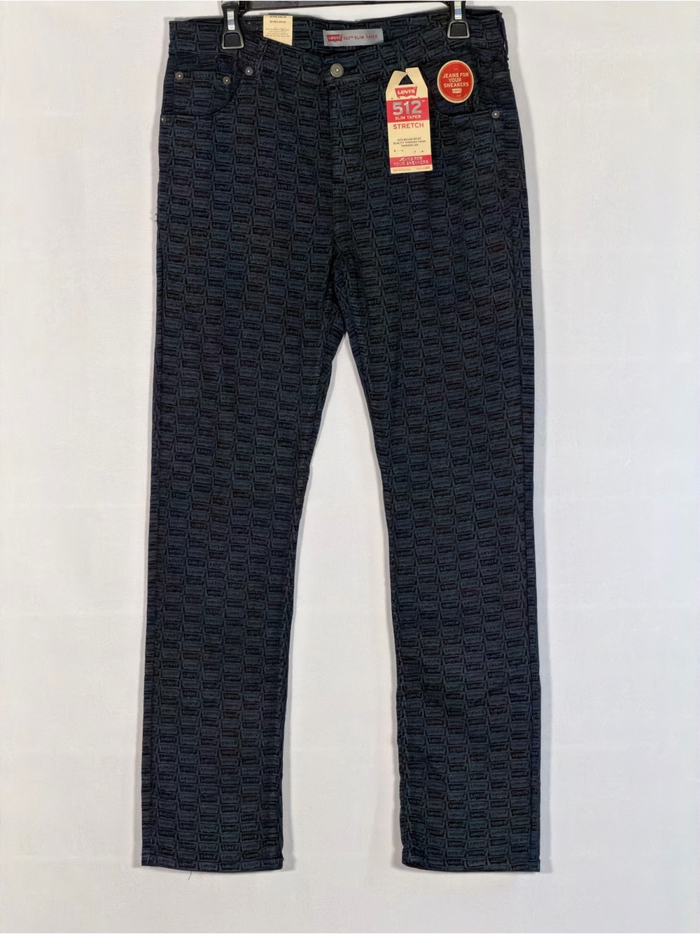 Levi’s 512 Slim Taper Jeans 30x30 Rare All Over Batwing Logo Monogram Stretch